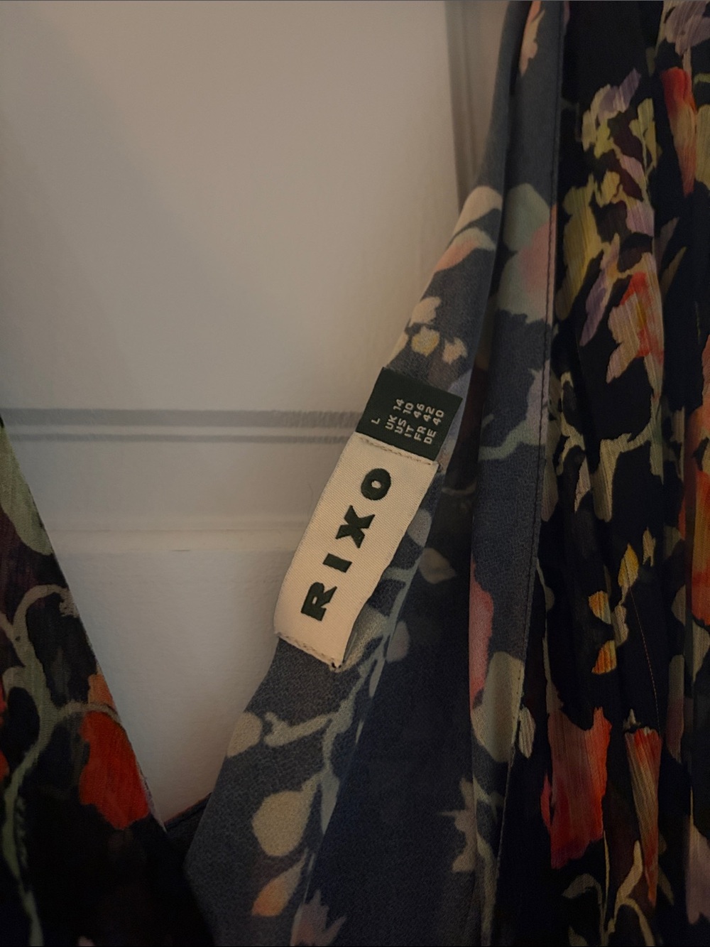 RIXO Black Maxi Dress with Orange and Green Floral Print - Picture 2 of 4